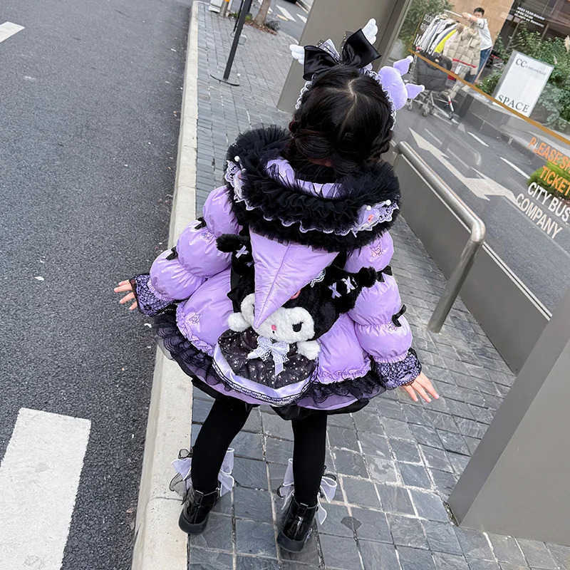 Sanrio Kawaii Children Lolita Long-Style Down Jackets Dress High Quality Anime Cute Princess Jacket Hooded Warm White Duck Down Jacket H251216