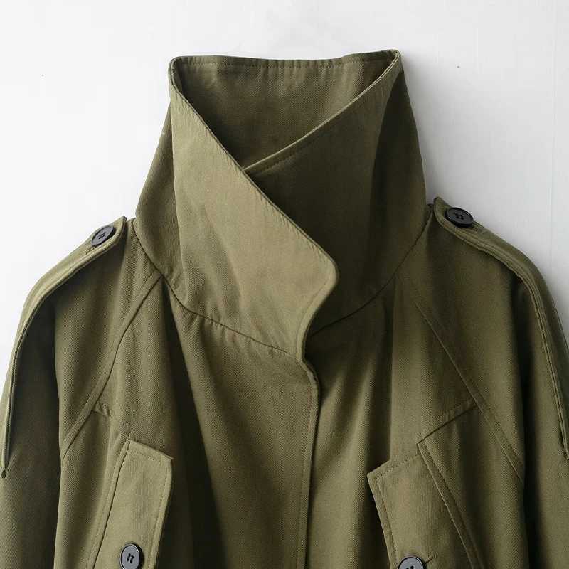 Willshela Women Fashion With Belt Green Hidden Breasted Trench Jacket Vintage High Neck Long Sleeves Female Chic Lady OutfitsT251216