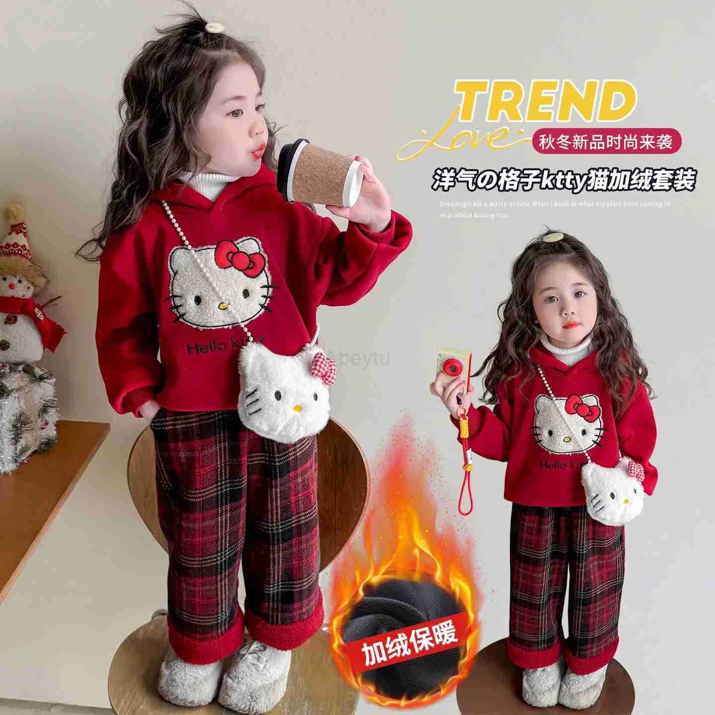 Sanrio Christmas Girls Cartoon Hoodie 2025 Winter New Kawaii Anime Thick Warm Coat 2Pcs Korean Style Fashion Comfort Sweet Leisure Set H251216