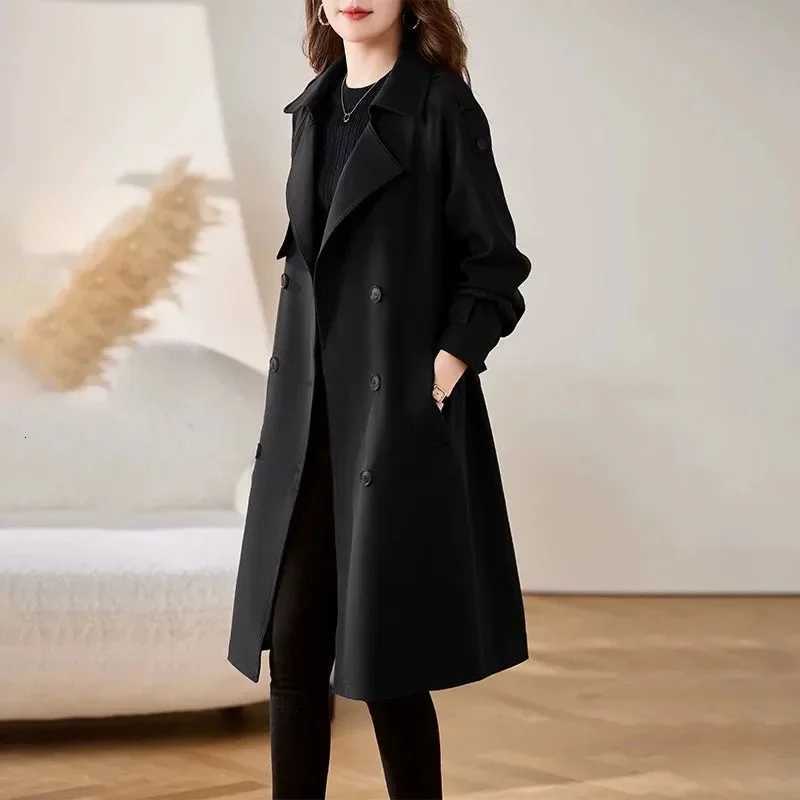 2025 Spring Autumn Women Trench Coat New Fashion Solid Double Breasted Long Windbreakers Ladies Office Coat Female OuterwearT251216