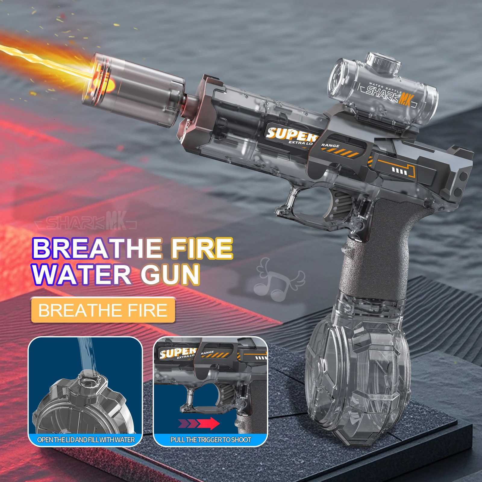 Electric Water Gun With light Sprays Flame Pistol Shooting Toy Full Automatic Beach Toy For Kids Children Boys Girls Adults Gift H251216