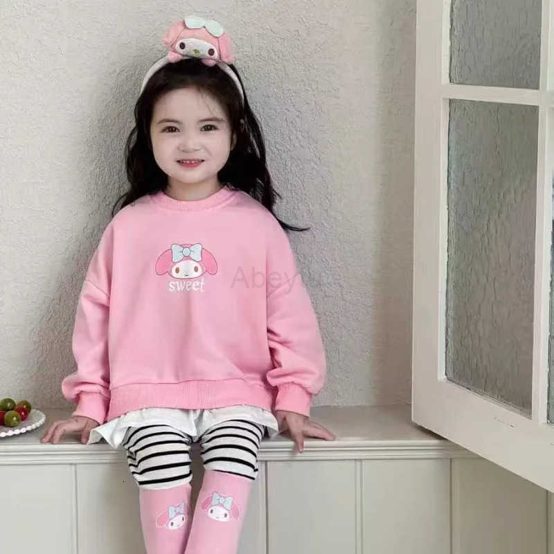 Sanrio Hello Kitty Girl Sets Kuromi Autumn Kids Kawaii Sweatshirts Pullover Leggings Pants 2Pcs Suit Children Student Clothes H251216