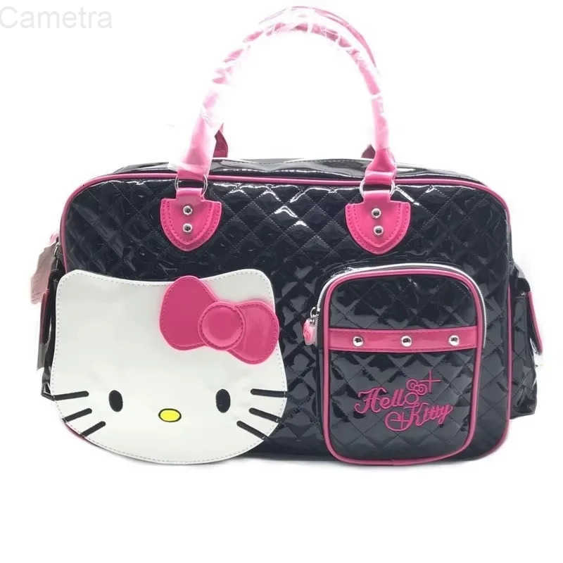 Sanrio Y2k High Capacity Handbag Messenger Bag Kawaii Hello Kitty Cartoon Pu Bright Surface Girls Fashion Travel Bags Gift Toys H251216