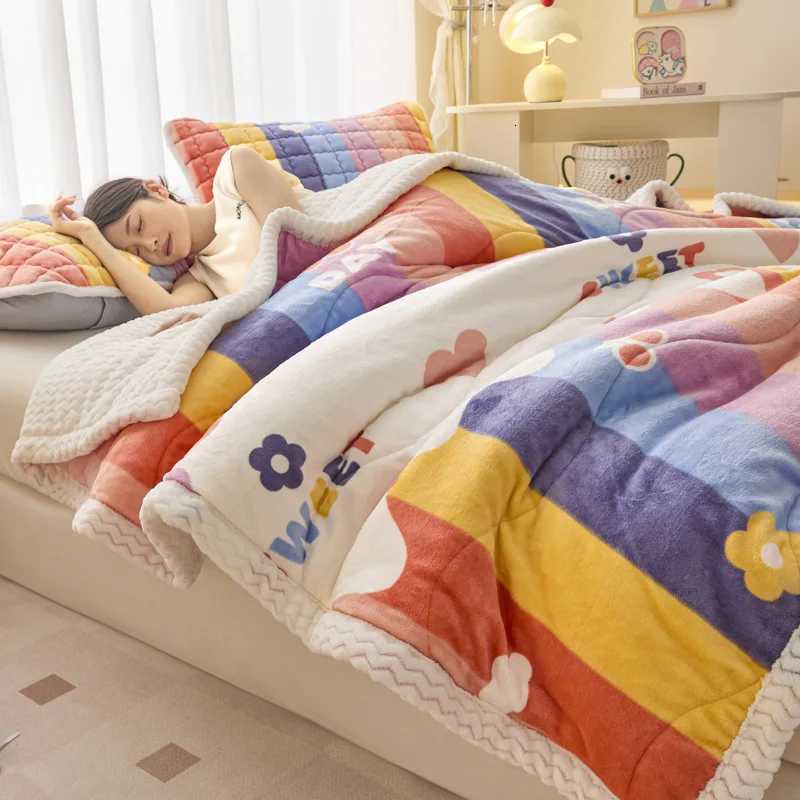 Winter Thick Three-Layer Quilted Blanket Milk Flannel Multifunctional Warm Blankets for Home Cartoon Printed Single Sofa Cover H251216 - view 4