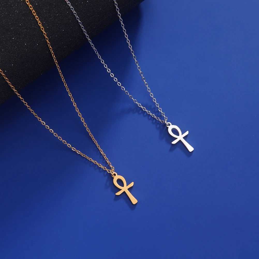 Lucktune Ankh Cross Egyptian Amulet Necklace Stainless Steel Key of Life Symbol Crucifix Pendant Necklace Women Religion Jewelry M251216