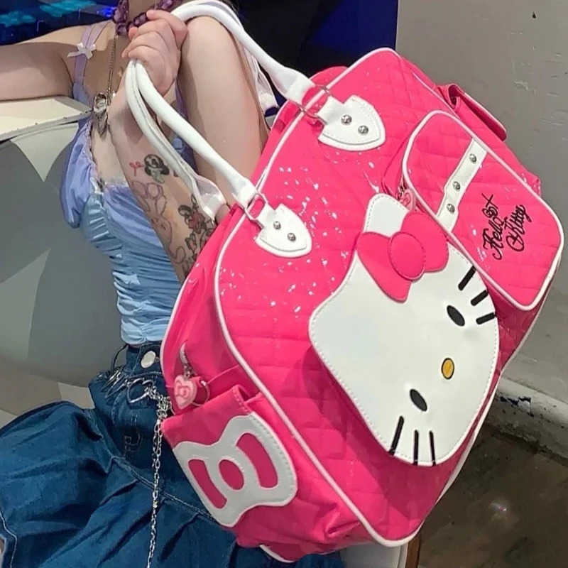 Sanrio Hello Kitty Large Capacity Crossbody Bag Pink Shoulder Bags For Women Y2k Sweet Girl PU Leather Handbag H251216