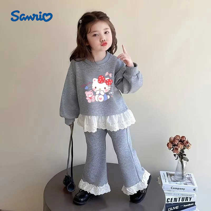 Sanrio Autumn Baby Girls Clothes Sets Lace Decoration Kid Hello Kitty Girls Sweatshirts Pullover TopPants 2pcs Cute Tracksuits Outfits H251216