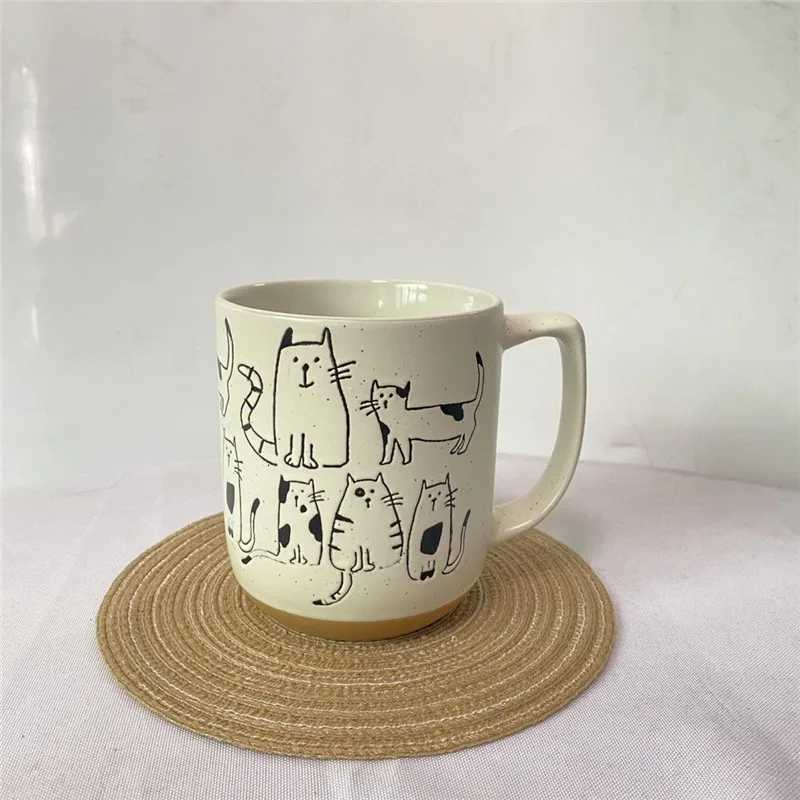 Super Cute Hand-painted Ceramic Tea Cup Cartoon Cat Large Capacity Coffee g Cups He Off Kitchen Bar Creative Gift H251215