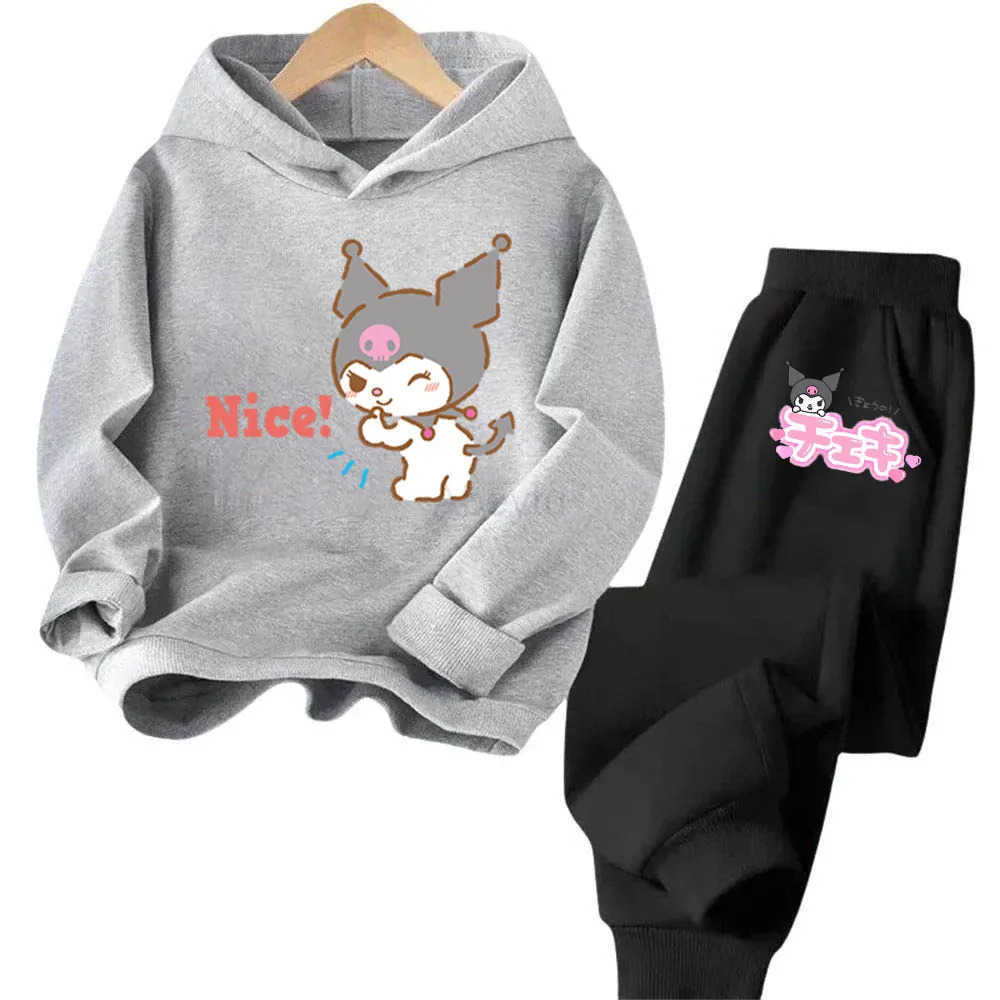 Sanrio Kuromi Kawaii Children Hooded SweatshirtPants Two-piece Set Boy Girl Autumn Winter Daily Outdoor Casual Warm Sportswear H251216