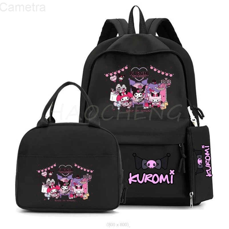 Sanrio Lovely Kuromi Melody 3Pcs/Set Backpack Teen Boy Girl Student Back To School Schoolbag Anime Lunch Bag Women Rucksack Pencil Case H251216