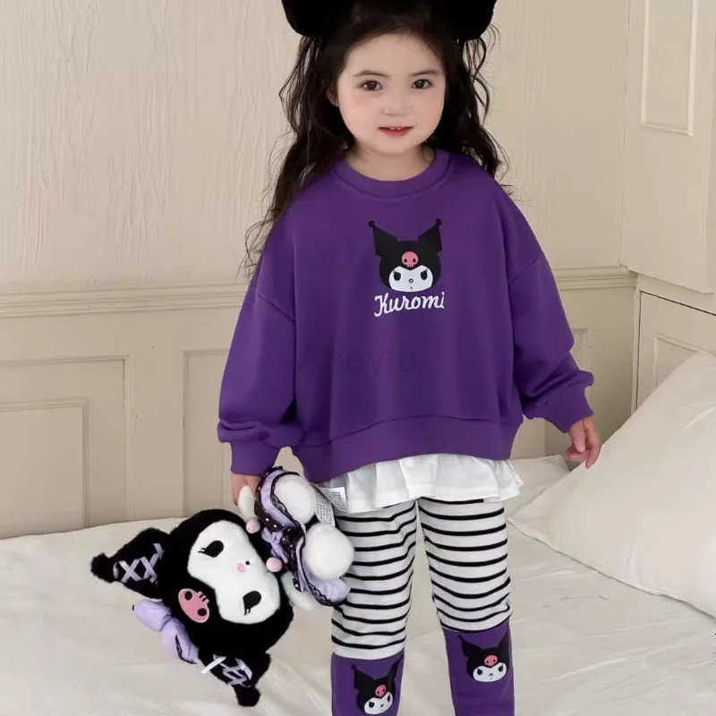 Sanrio Hello Kitty Girl Sets Kuromi Autumn Kids Kawaii Sweatshirts Pullover Leggings Pants 2Pcs Suit Children Student Clothes H251216