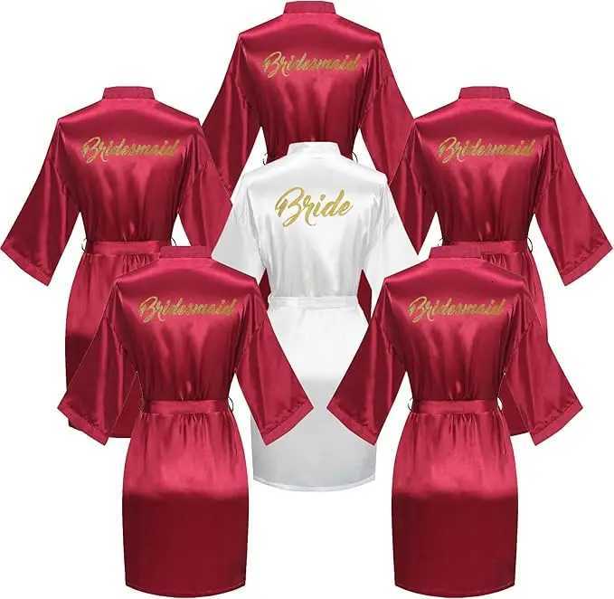 6 Pieces Bridal Shower Bathrobe Set for Bride and Bridesmaid Silky Robe Set Getting Ready Dressing Gown C251216