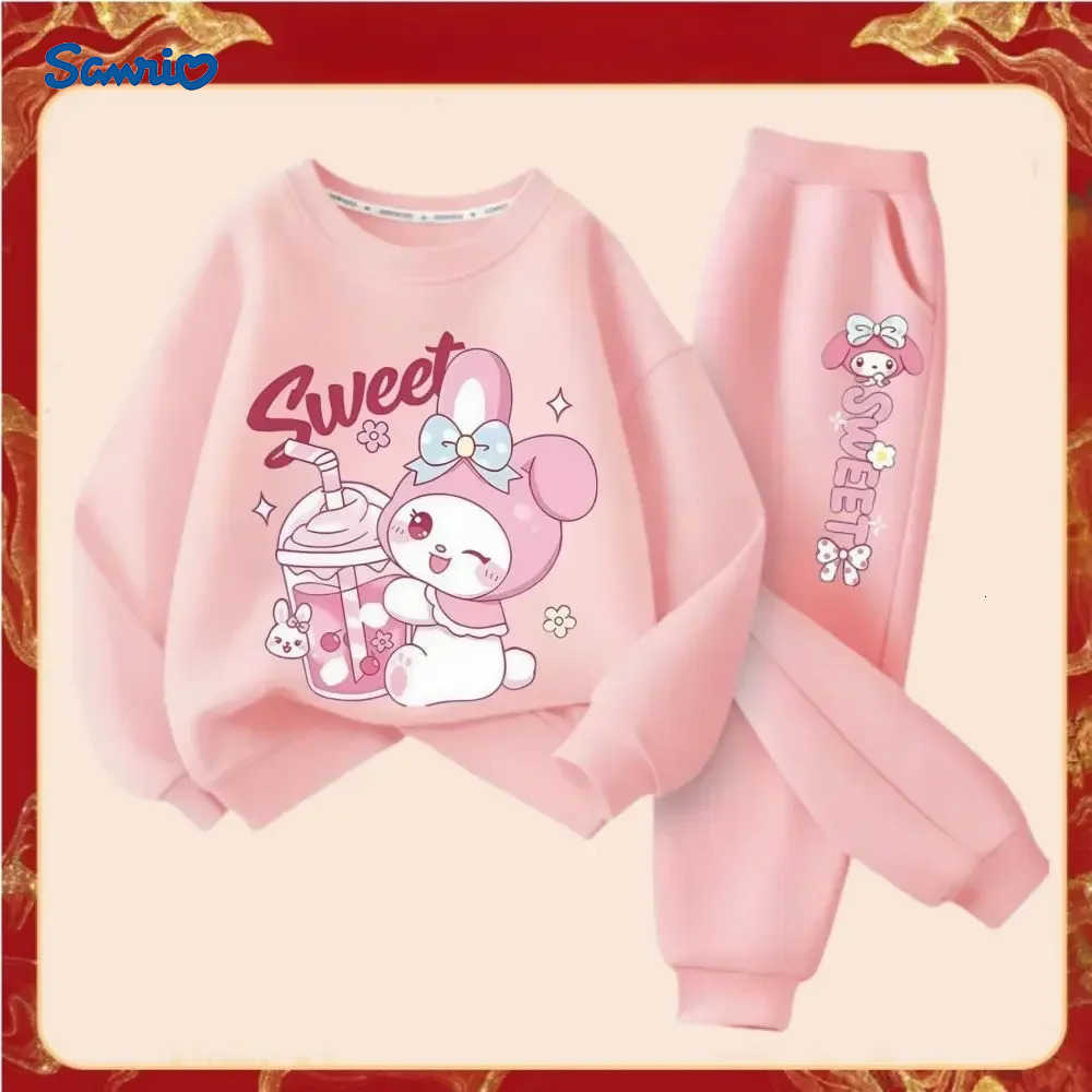 Sanrio Girls Fashion Set Wear Cartoon My Melody Printed Tracksuits Spring Autumn Kids Long Sleeve Sports 2Pcs Sweatshirt H251216