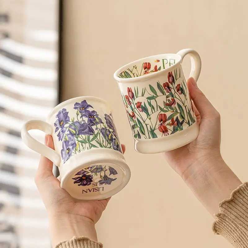 Vintage g Ceramic Drinking Cup High Aesthetic Breakfast Cup Milk Cup Coffee Cup He Couple Cup With Handle H251215