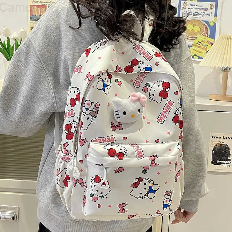 Sanrio New Cute Kuromi Melody Cinnamoroll Large Capacity Backpack Boys Girls Cartoon Hello Kitty Kawaii Canvas Schoolbag H251216