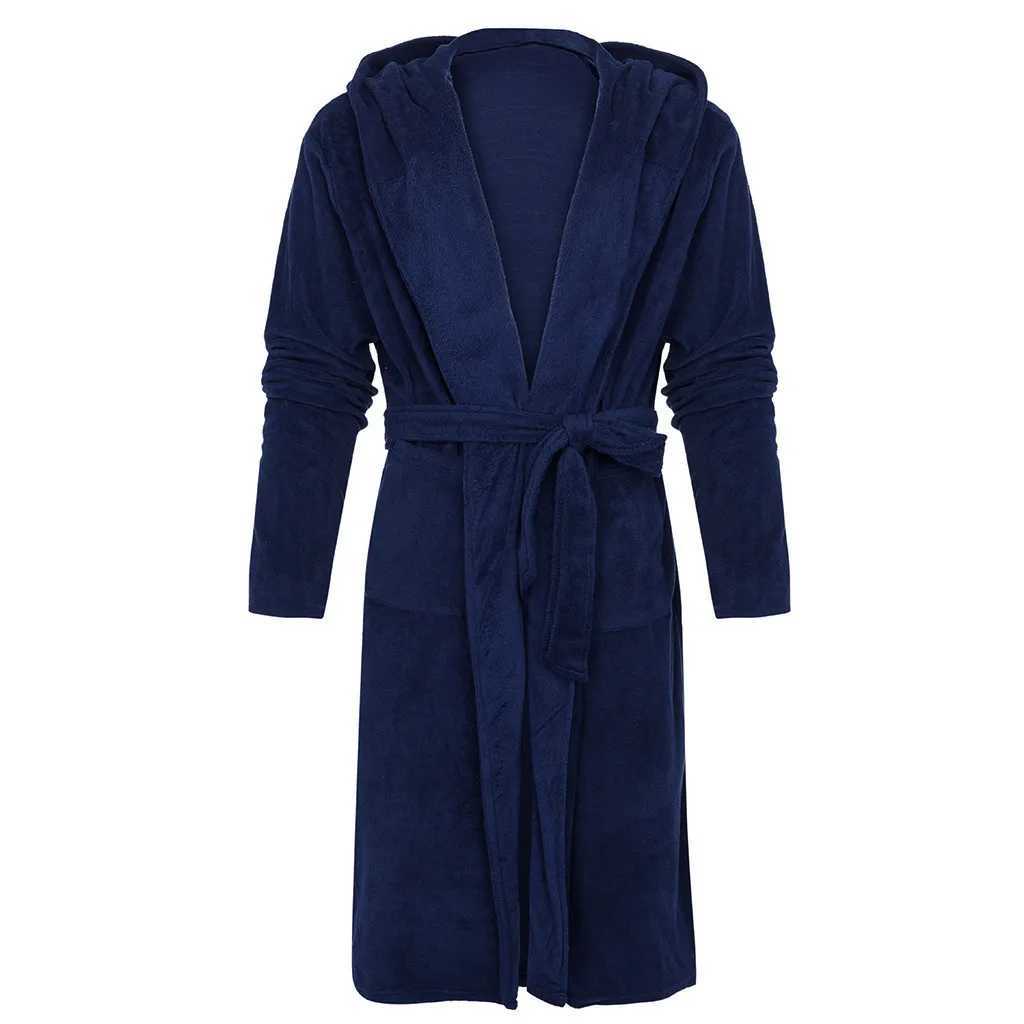 Men Bathrobe Pockets Sleepwear Soft Men Coral Fleece Color Block Long Bath Robe Home Gown Autumn Winter Plush Bathrobe Sleepwear C251216