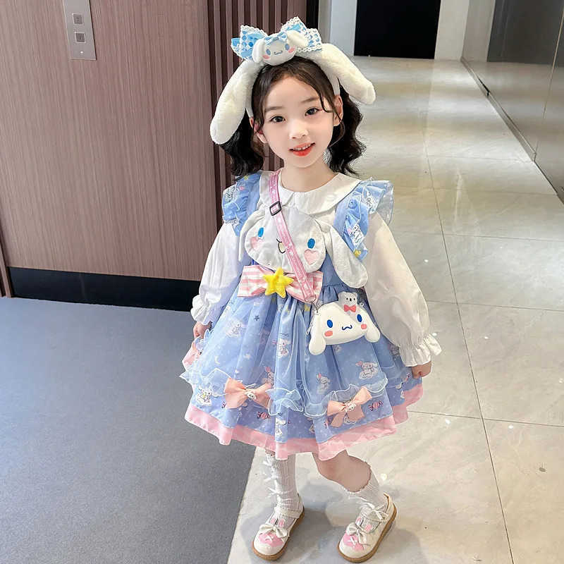 Sanrio Anime My Melody Girls Lolita Dress Vintage Lace Party Dress for Kids Ruffled Tutu Skirt Princess Costume Outfit for Birthday H251216