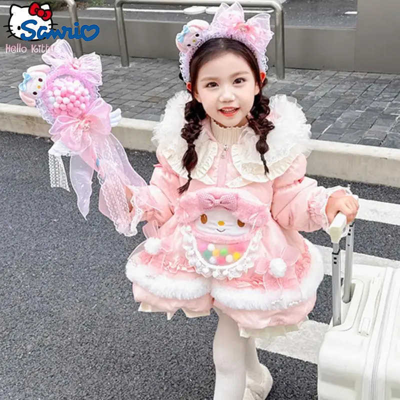Sanrio Girl Kawaii Lace Melody Lolita Warm Down Jacket Cartoon Winter Anime Jacket New Childrens Thickened Cotton Jacket Princess Tops H251216