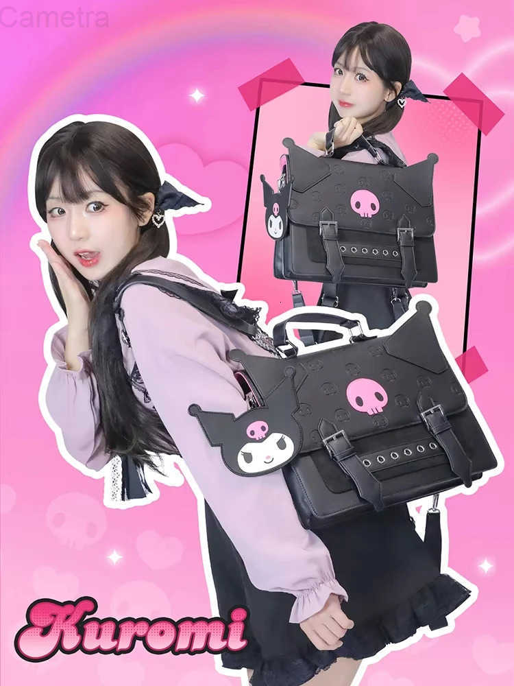 Sanrio Kuromi Crossbody Bag Cute Figure Y2K Girl Backpack Anime Adjustable Pu Shoulder Bag Large Capacity Storage Purse Gifts H251216