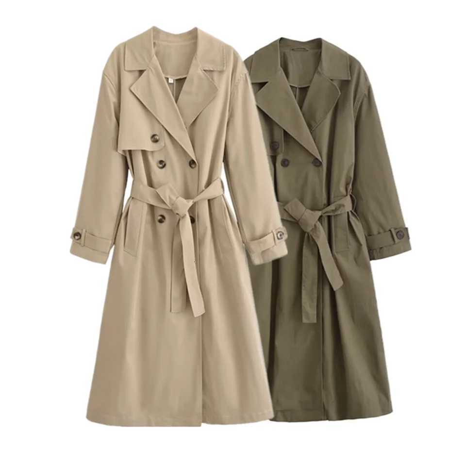 PBZA2024 autumn new womens clothing fashion temperament slim fit belt long lapel long sleeved casual trench coat jacketT251216