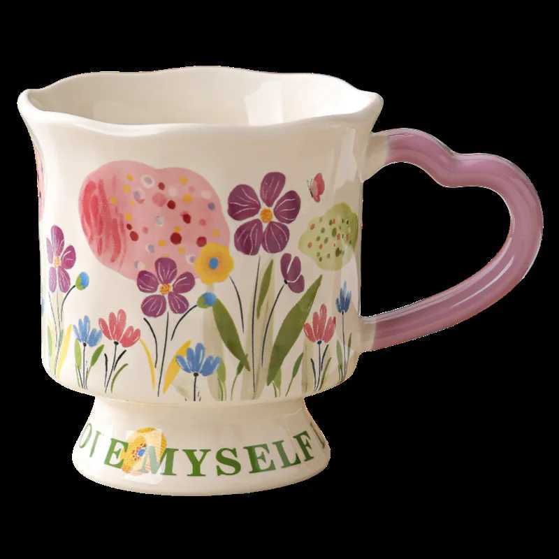 Luxury trendy high footed cup fashionable hand-painted g elegant design ceramic cup household water cup off coffee cup H251215