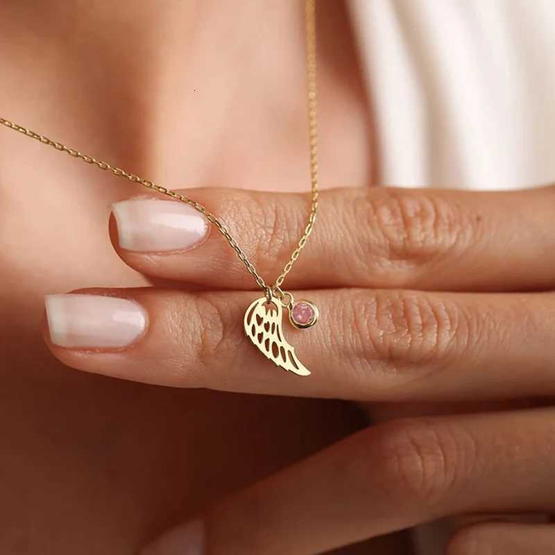 12 Months Birthstone Angle Wing Charm Necklace Gold Plated Stainless Steel Necklace For Women Girls Birthday Gifts M251216