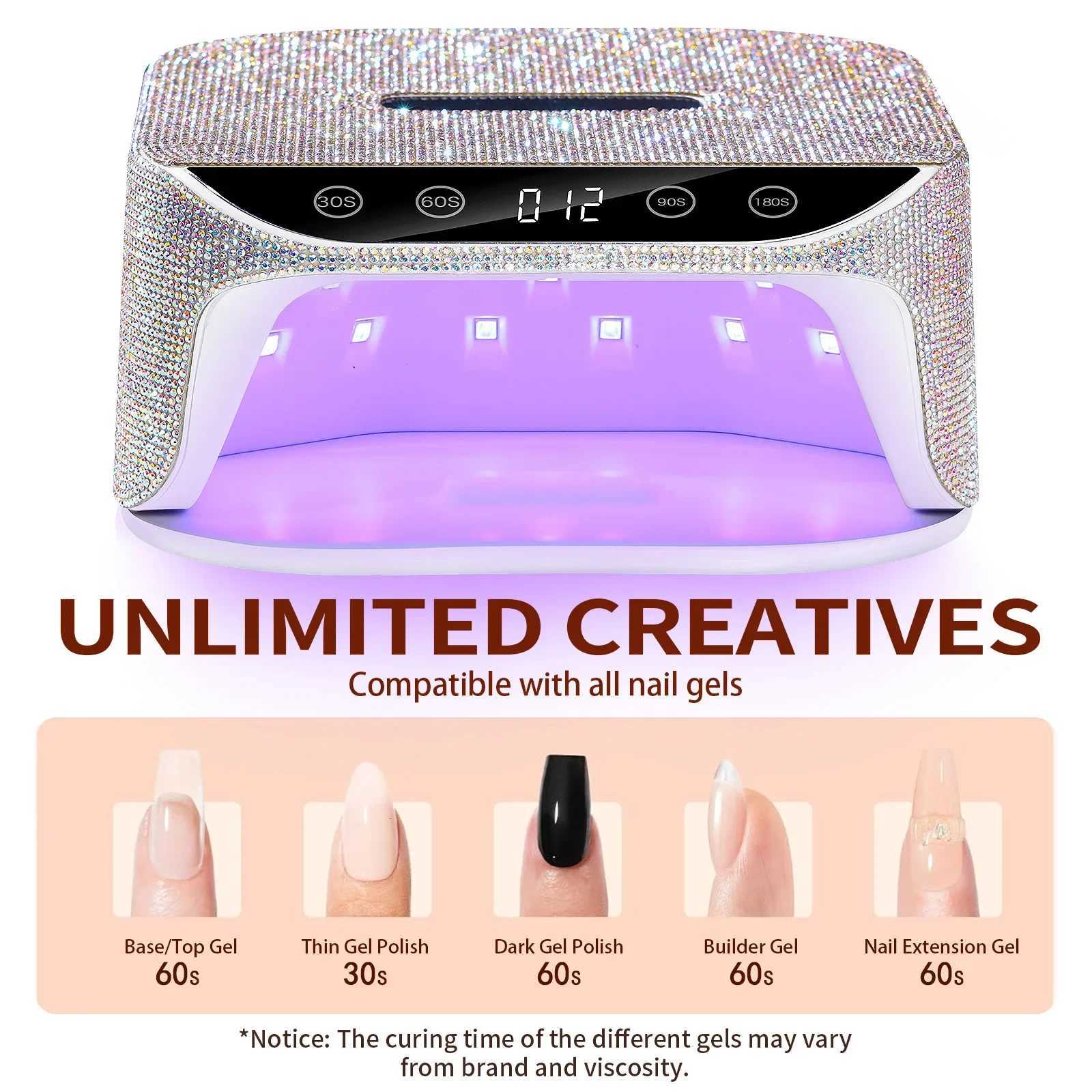 Nail Drying Lamp with Rhinestones Rechargeable Wireless Gel Polish Drying Machine Manicure with Handle Cordless Nail UV LED LampT251216