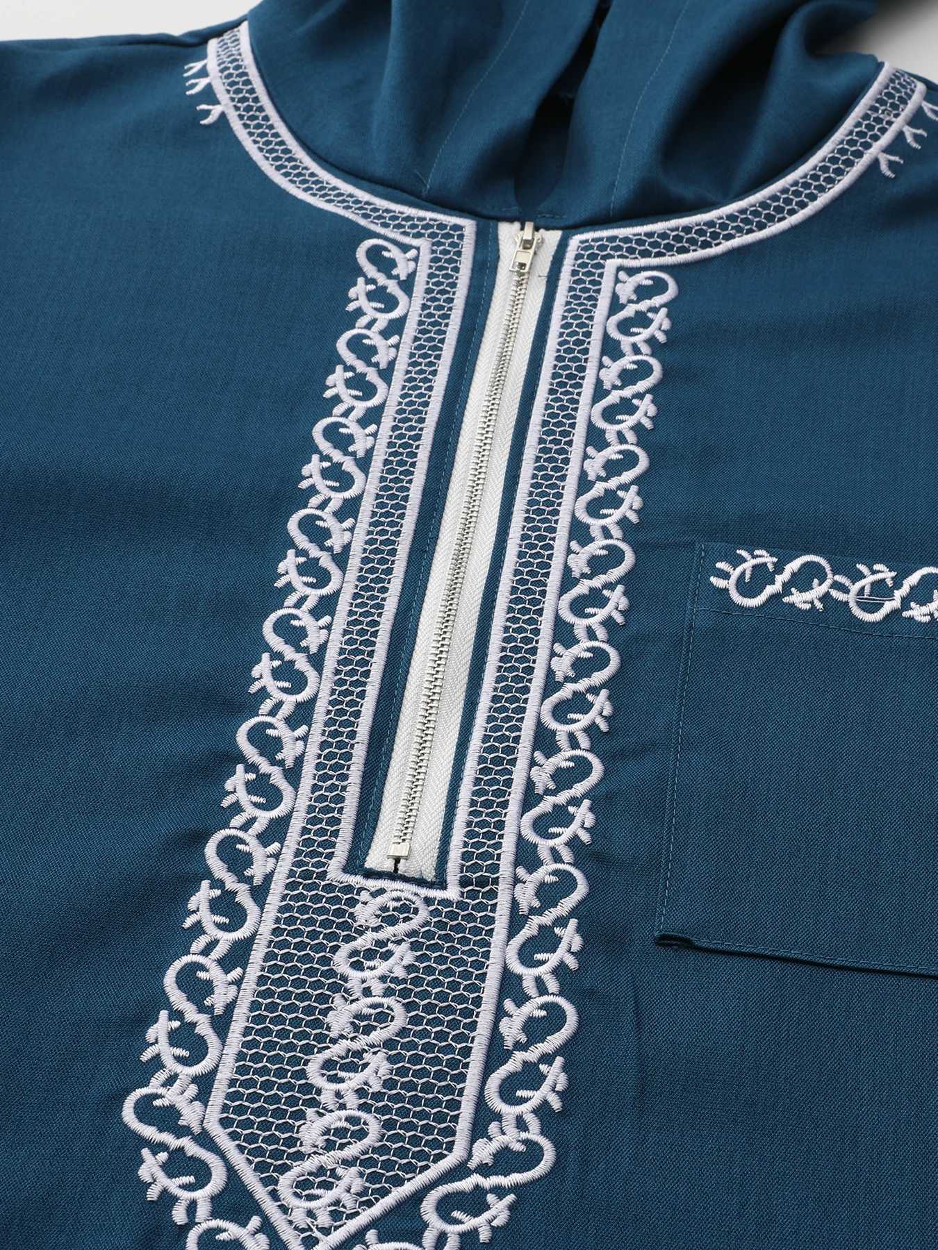 Hooded Moroccan robe Luxury mens embroidered sleeve long pocket Muslim garment Abaya Middle East Juba Thobe robe W251216 - view 4