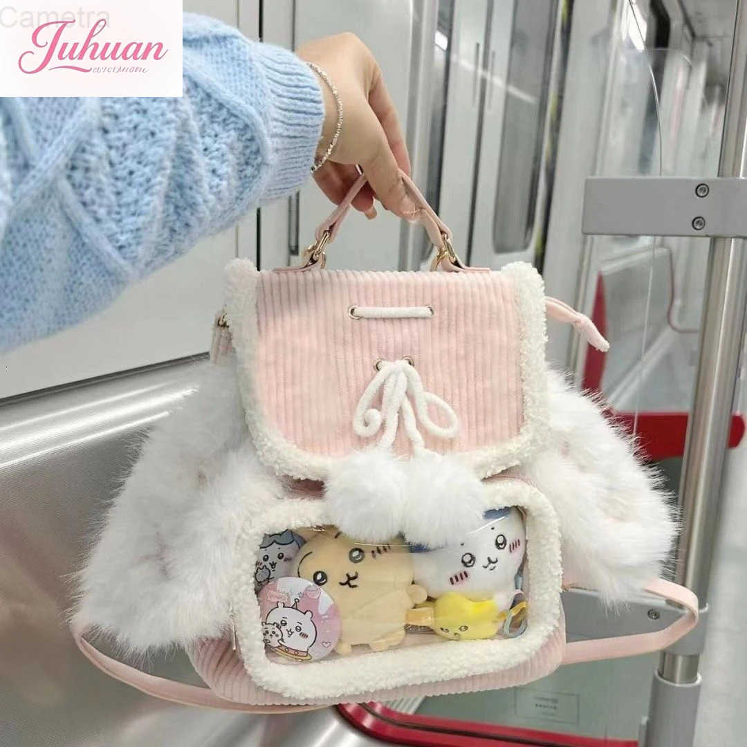 Sanrio Japanese Original Soft Girl Cute Furry Rabbit Ears Backpack Casual Simple Temperament Commuting Versatile Large Capacity Painbag H251216