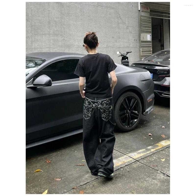 Women's Jeans Vintage Embroidery Black Women Oversized Streetwear Grunge Y2k Baggy Denim Trousers Wide Leg Boyfriend Jean Hip Hop Gothic Z260313