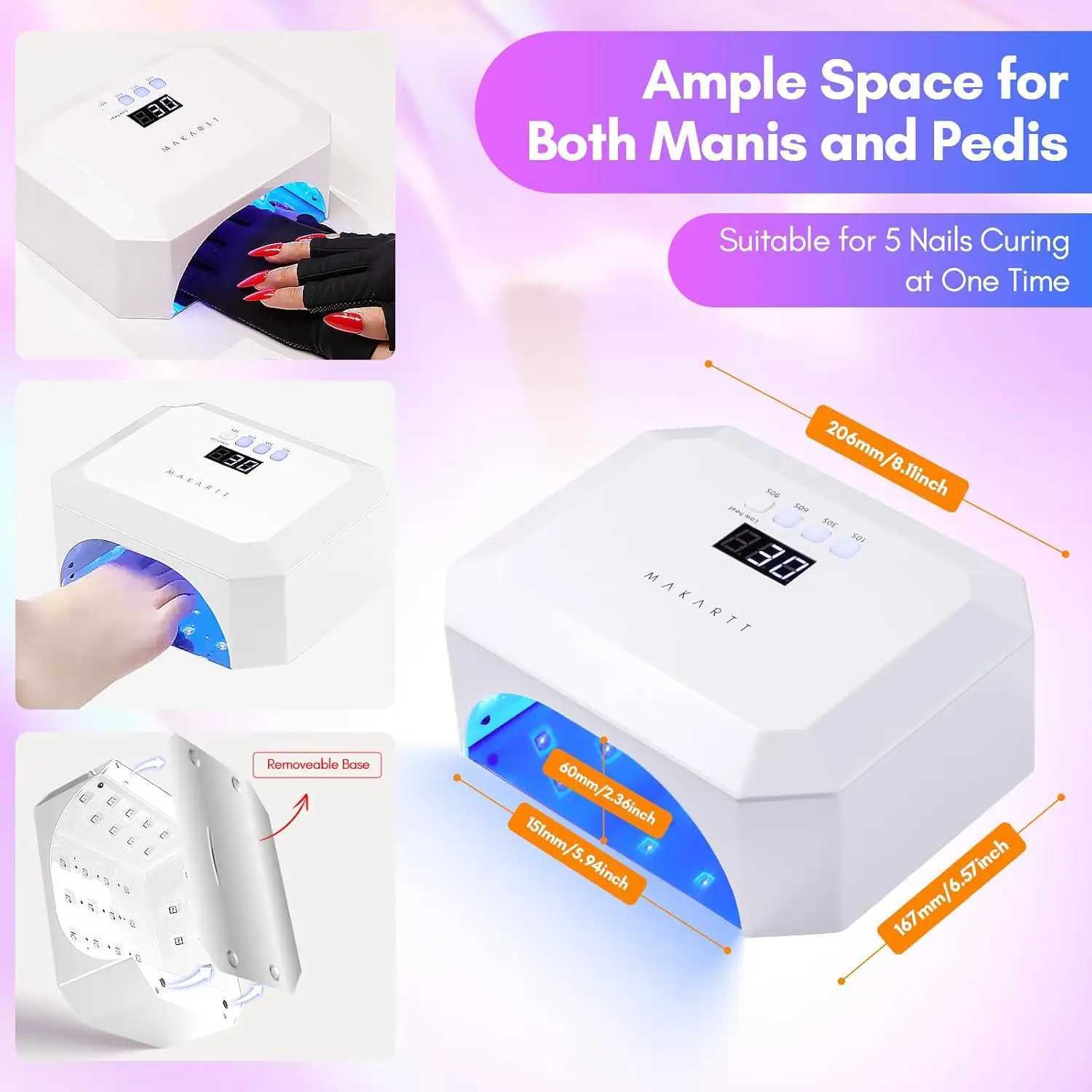 Makartt UV LED Nail Lamp for Nails Glue UV Light for Gel Poliah Rechargeable Aurora 36W Gel Lamp with 4 Timers Auto SensorT251216