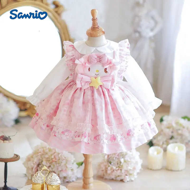 Sanrio My Melody Girls Lolita Princess Dress Party Dress Bow Decoration Dress Ruffled Tutu Skirt Anime Layered Dress Halloween H251216