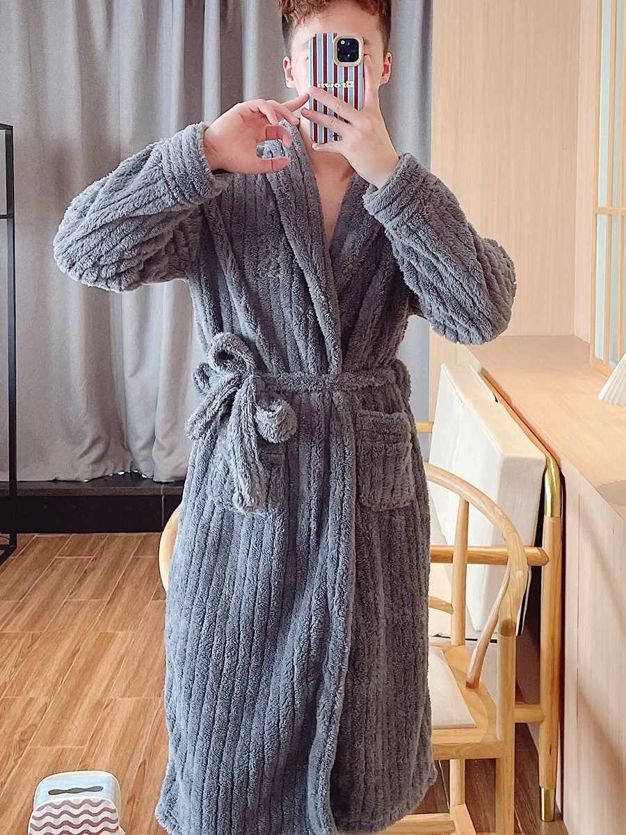 Mens Robes Long Sve Coral Fce Robe Thi Warm Batobe Luxury Home Clothes Morning Gown Mid-Length Fiber Winter Wear Bathrobe Men C251216