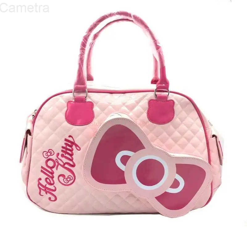 Sanrio Y2k High Capacity Handbag Messenger Bag Kawaii Hello Kitty Cartoon Pu Bright Surface Girls Fashion Travel Bags Gift Toys H251216