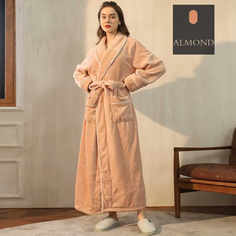 Autumn Winter Plus Size Thickened Warm Couple Flannel Long Robe Sleepwear New Bathrobe Gown Coral Fleece Home Wear C251216