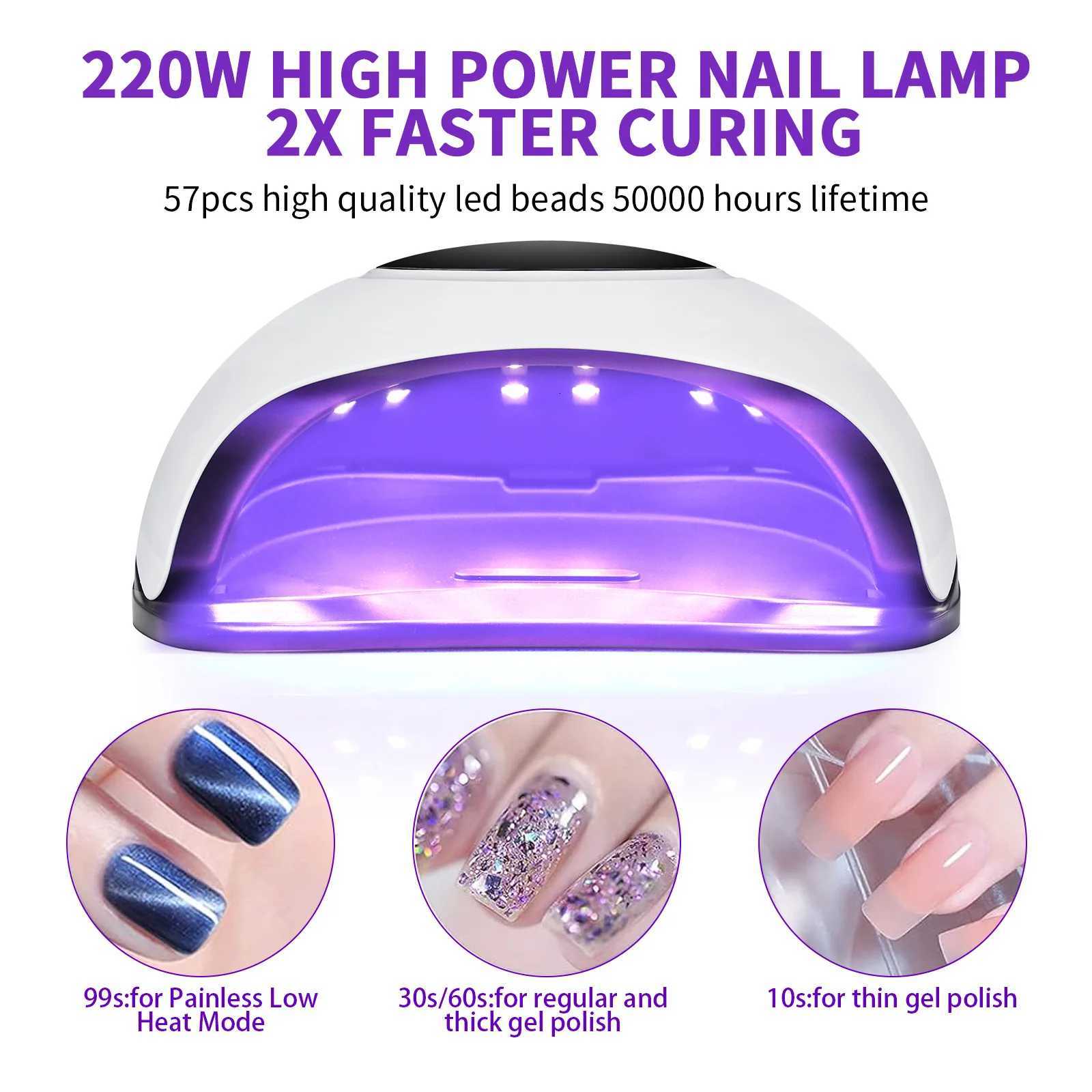 220W High Power UV Nail Lamp 2X Faster Gel Polish Dryer with 57 LED Professional Manicure Light with Timer ModesT251216