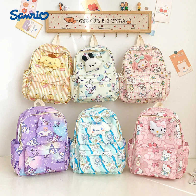Sanrio New Fashionable kawaii Childrens School Bag My Melody Kuromi Cinnamoroll Hello Kitty Cute Large Capacity Childrens Backpack H251216