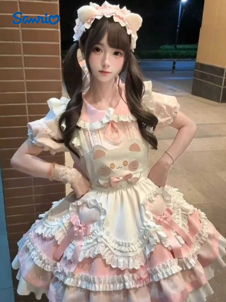 Sanrio Y2k Cute Bow Summer Outfitlace Design with Apron Fashionable Retro Womens Set New Japanese Sweet Lolita Womens 2-piece Set H251216