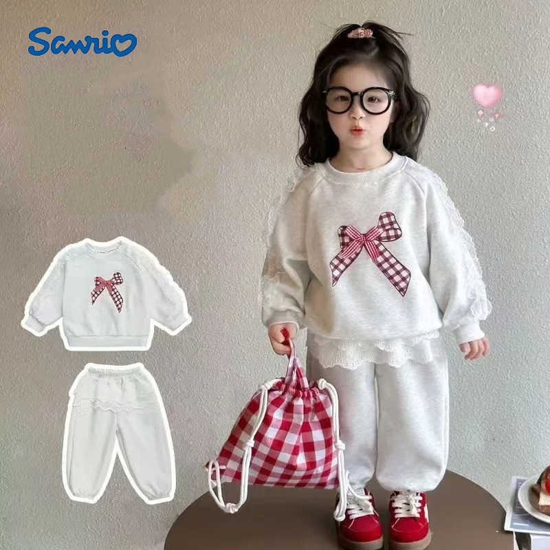 Sanrio Girls Bow Set Spring And Autumn Collection Baby Girl Lace Hoodie Autumn 2025 New Collection Childrens Two Piece Set H251216