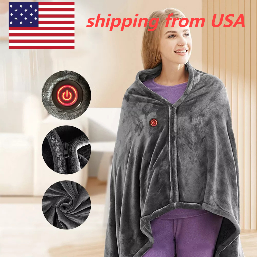 USB Camping Electric Heated Blanket Outdoor Travel Rechargeable Heated Heat Shawl Mat Indoor Throw Warmer Blanket Cushion office nap plush warm heating shawl