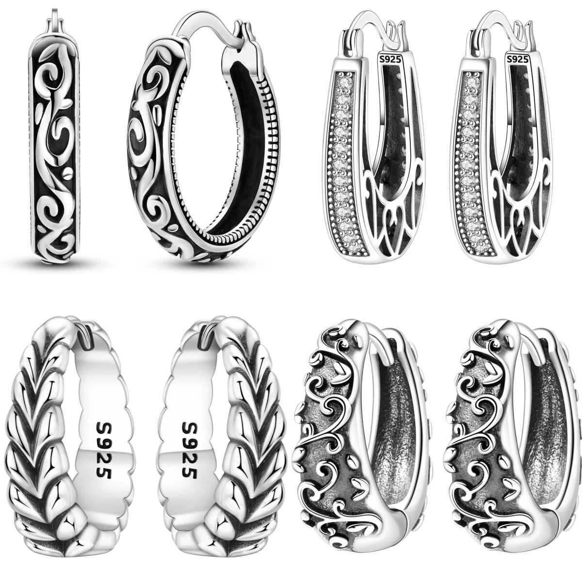 925 Sterling Silver Retro Grass Pattern Earrings Jewelry Versatile Hoop Earrings For Women Jewelry Birthday Party Fine Gifts G251216