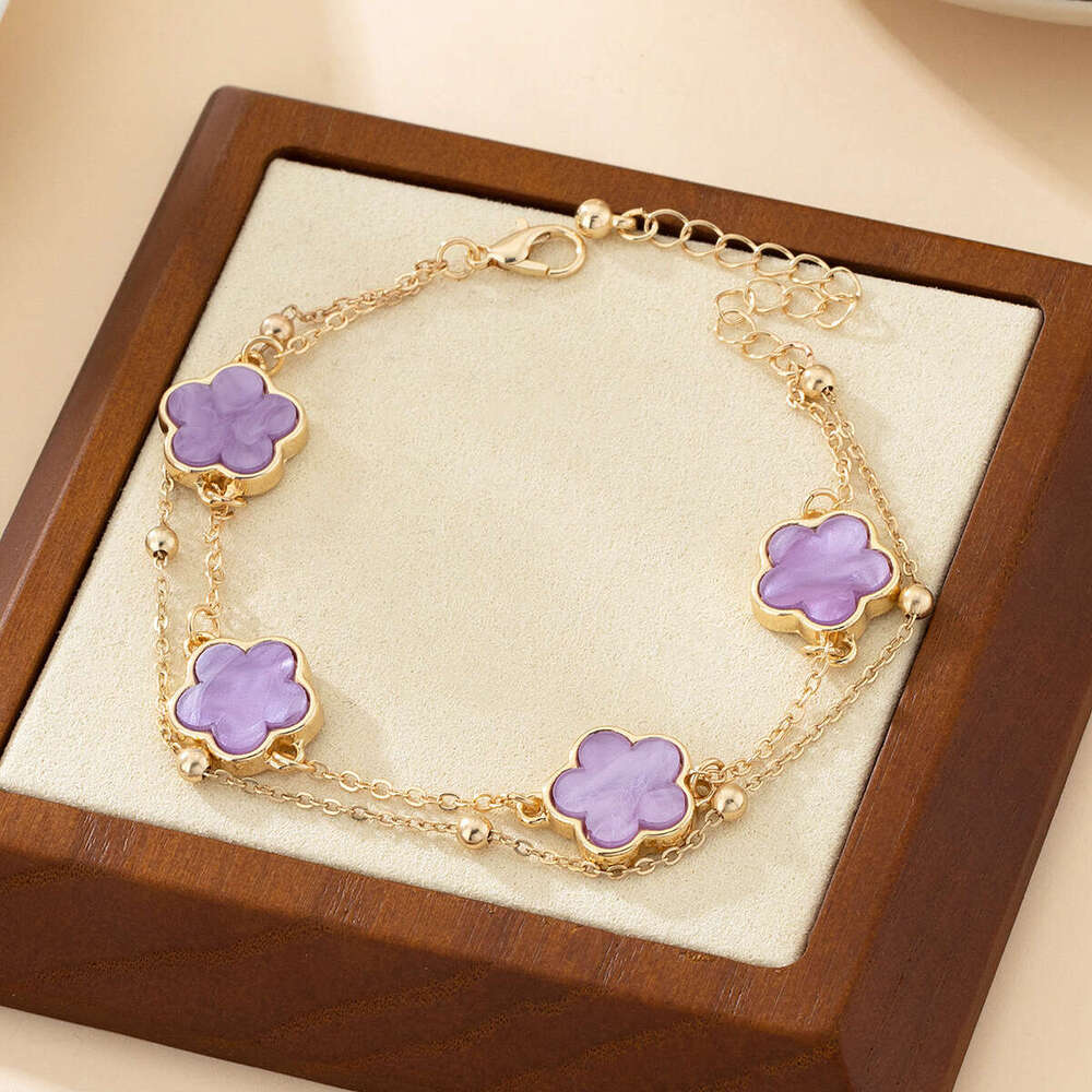 Delicate Double Layer Five Cr Anklet for Women Exquisite Lucky Floral Summer Beach Hoilday Jewelry Gifts Y250805