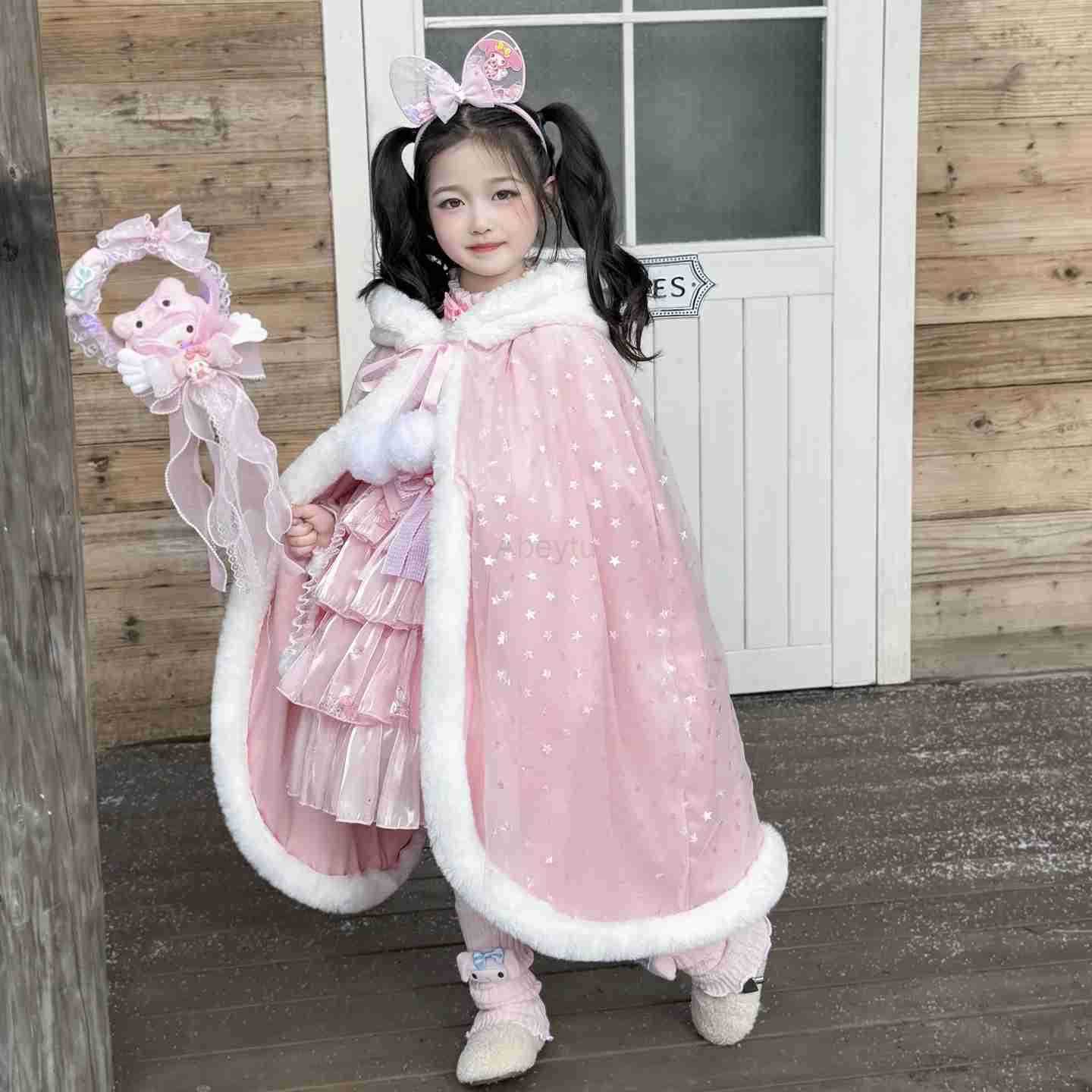 Sanrio Anime My Melody Lolita Princess Dress Girls Ruffled Tutu Skirt Layered Dress Kids Bow Decoration Party Dress Ball Gown Gift H251216