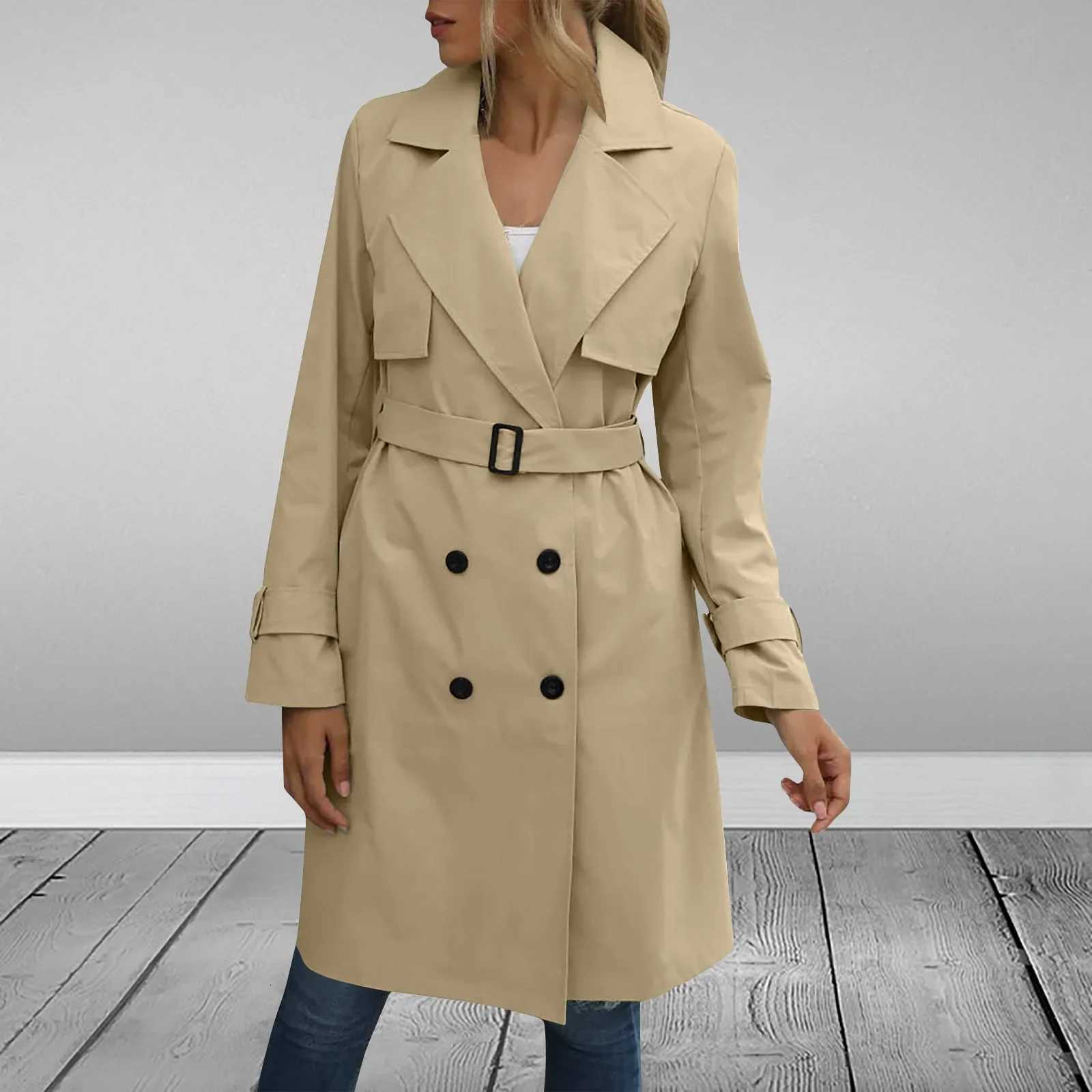 Windbreak Outwear Winter and Autumn Womens Jackets Double-breasted Fashion Casual Trench Coat Solid Color Trench JacketsT251216