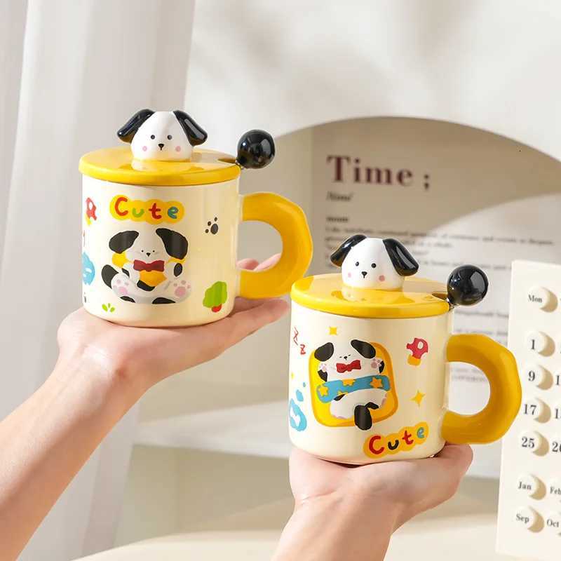 KitchenDining Bar High-value cartoon ceramic cup with lid for household ins style couple water cup creative hand gift box g H251215