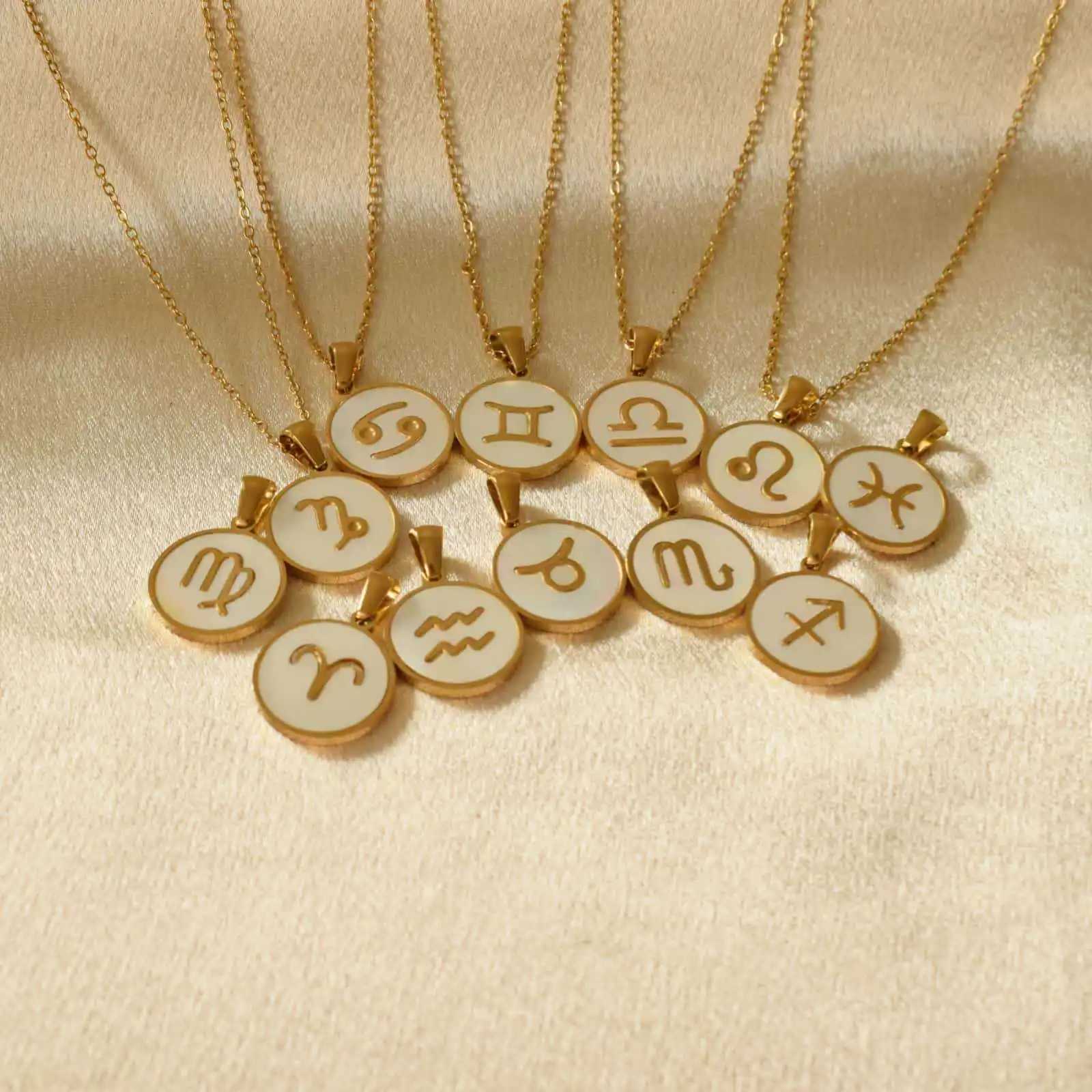 Hot Selling European and American White Round Brand Twelve Constellation Pendant Stainless Steel Simple Necklace M251216