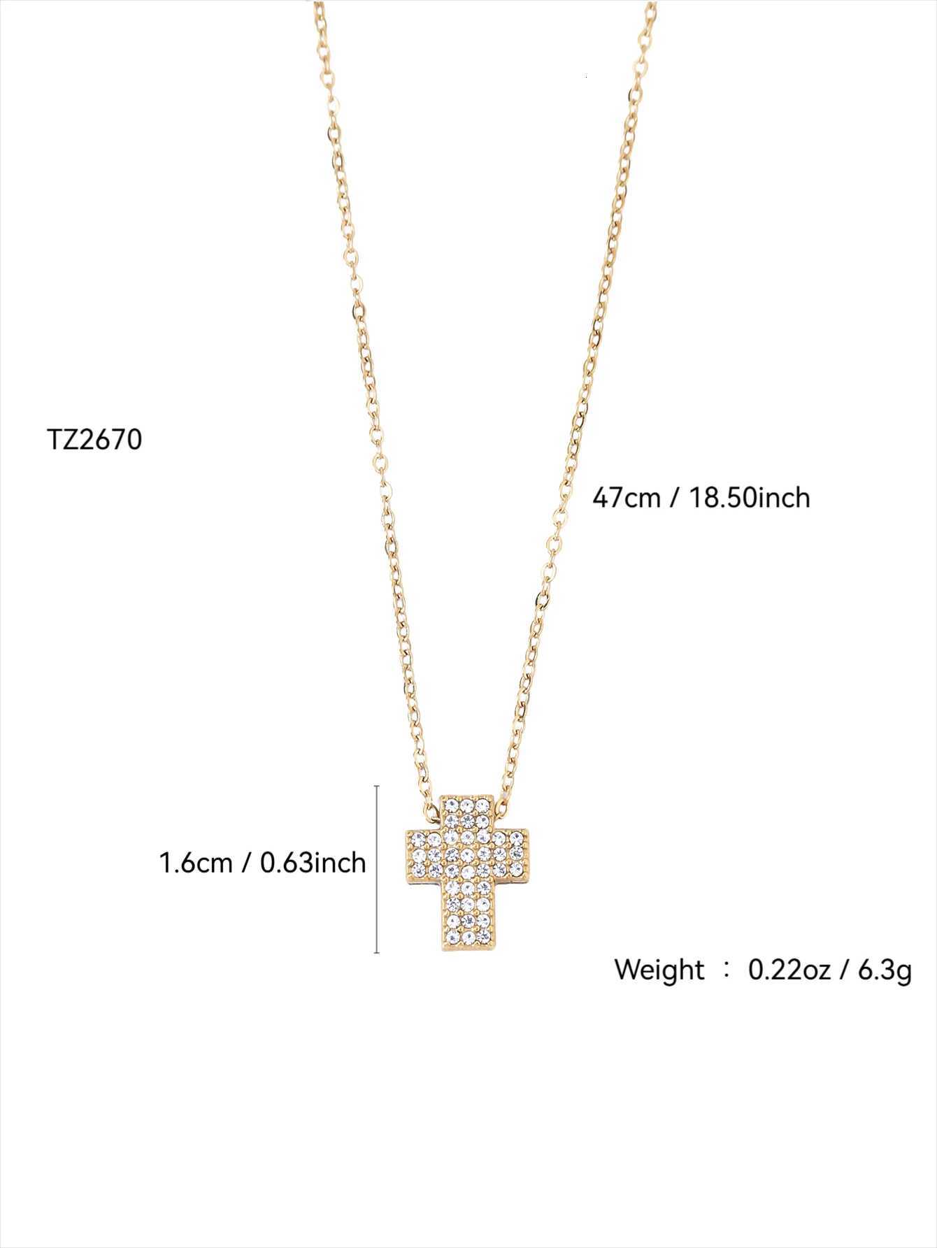 Trendy Temperament Versatile Personality Stainless Steel 18K Gold-Plated Full Diamond Cross Pendant Collarbone Chain Female M251216