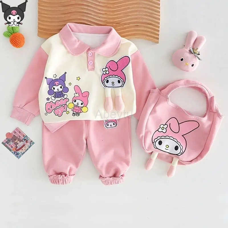 Sanrio Hello Kitty SweatshirtSet Girls Kawaii Y2K Anime Childrens Clothing Casual Athleisure Warm Winter Oversized Kpop Pants H251216
