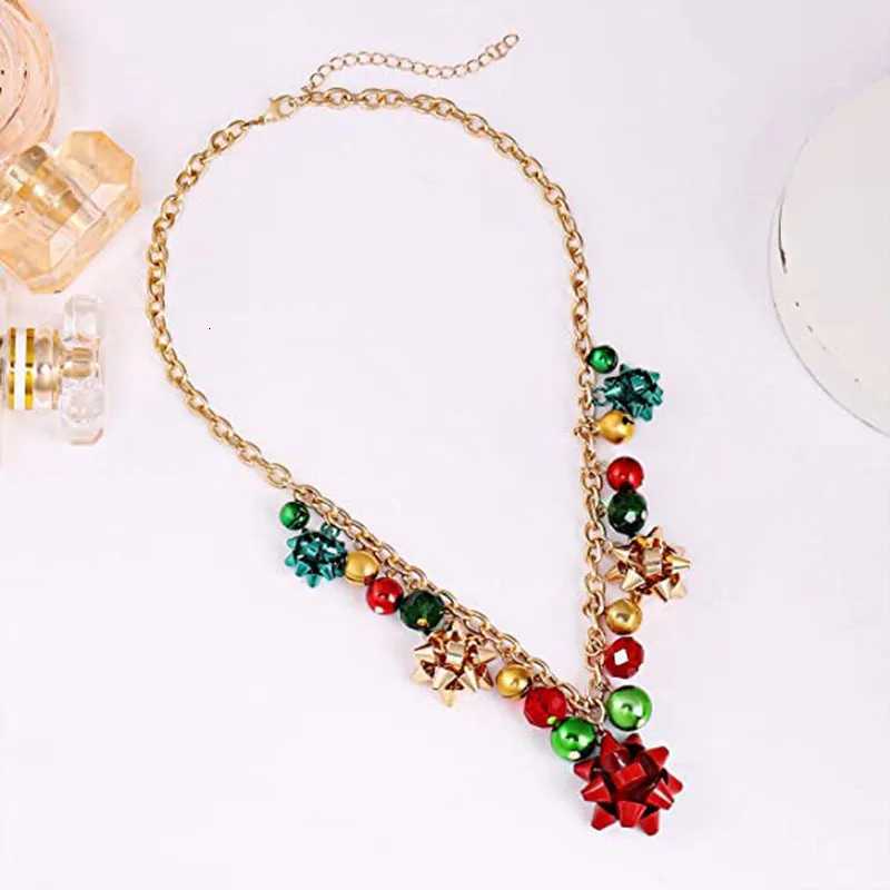 Christmas Necklace X-Mas Jingle Bell Necklaces Present Bow Pendant Necklace Earrings Gifts for Women Girls M251216