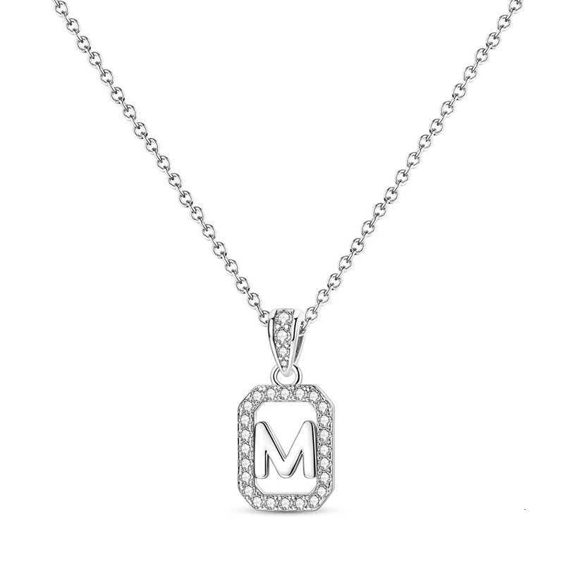 925 Sterling Silver Letter M Pendant Necklace Zircon-Encrusted Rectangular Frame Design for Women Anniversary Birthday Jewelry M251216